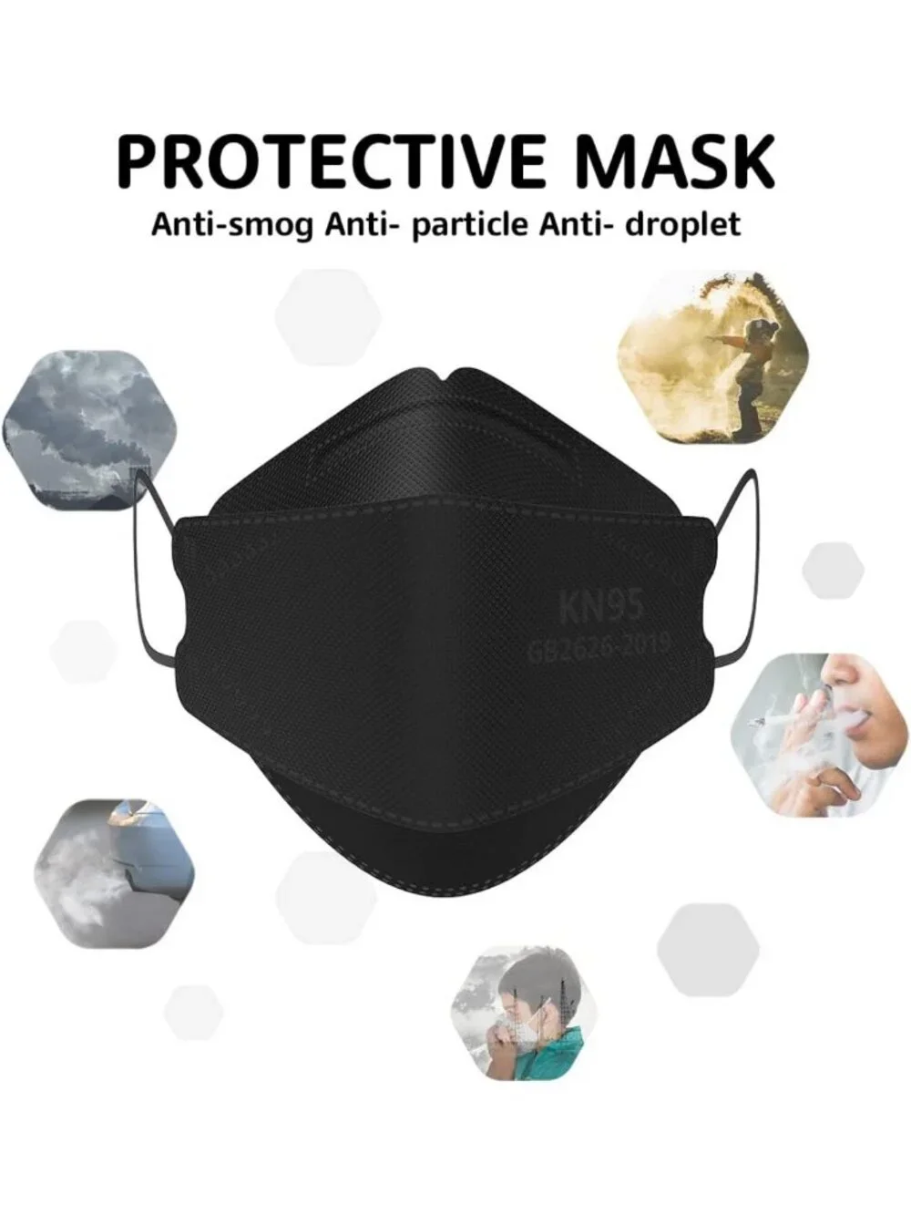 50 Pack KN95 Face Masks - Breathable, Comfortable, Disposable, Black Protection